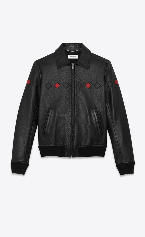 Checked varsity jacket in vintage crinkled leather